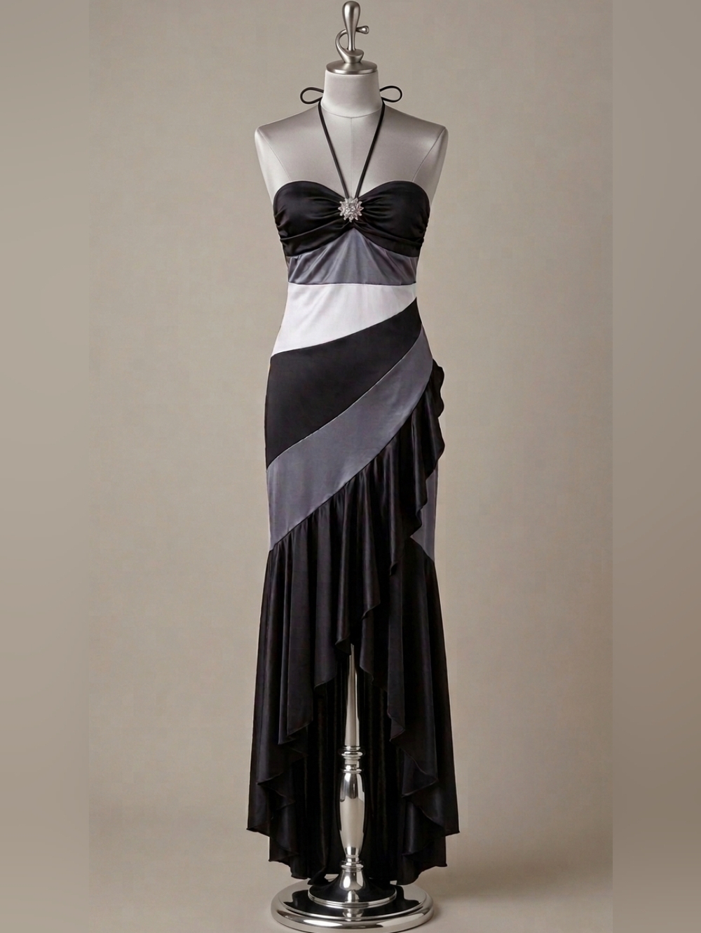 Vtg City Triangles Y2K Halter Dress S Prom Dark Feminine Romantic Goth Glam Gala